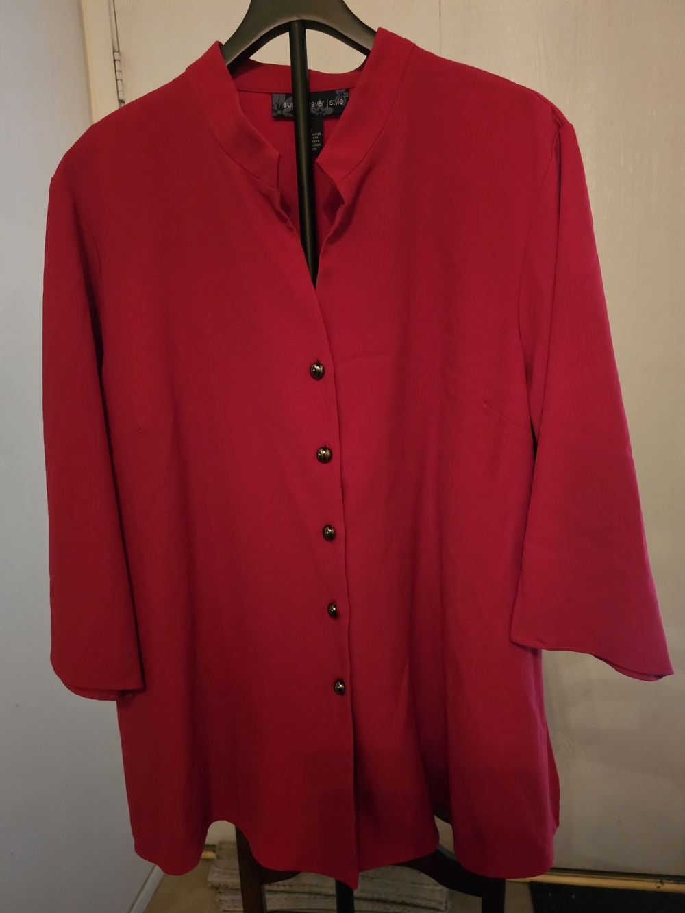 Susan Graver Vibrant Red Button-Front Tunic Blouse